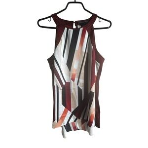White House Black Market 100% Silk Geometric Print High-Low Blouse Sz 6